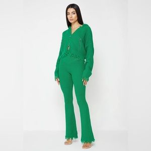 Manière De Voir Distressed Knitted Fit and Flare Trousers